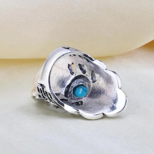 Miniatura 7 de LadayPoa Anillos vintage azul turquesa para mujer, anillos largos de flores gruesas, anillo de dedo bohemio retro grande, accesorios de joyería punk