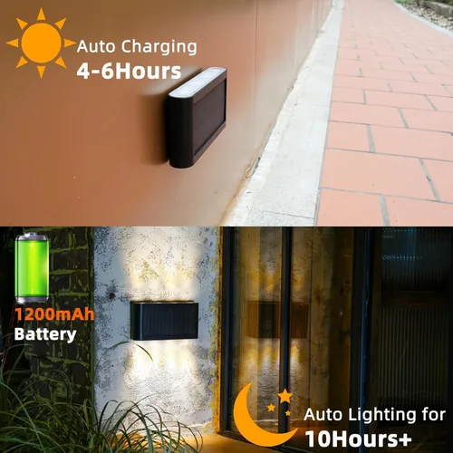 Miniatura 6 de Luces solares de pared para exteriores, 3000 K blanco cálido, impermeables, elegantes luces modernas, iluminación solar brillante arriba y abajo