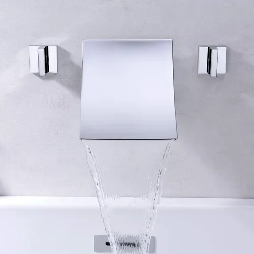 Miniatura 5 de SUMERAIN Cromo montado en la pared del agujero del grifo 3 del llenador de la bañera de la cascada acabado