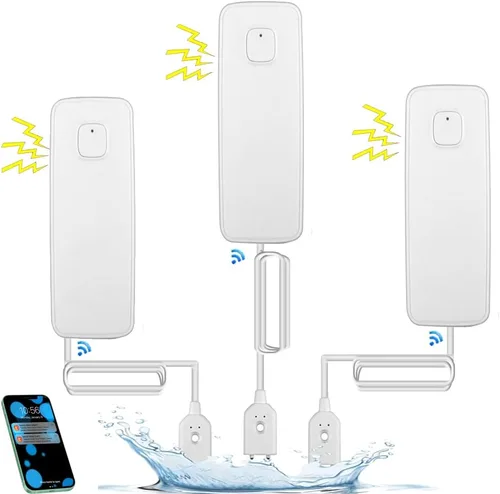 Kit de 3 piezas de detector de fugas de agua WiFi, alarma de sensor de agua de 80dB, alarma de fugas de bomba de sumidero, monitoreo remoto gratuito