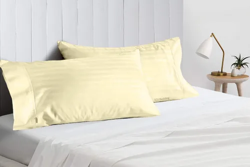 Miniatura 3 de Juego de 2 fundas de almohada de lujo para dormir con funda suave y transpirable, 100% algodón, 800 hilos, almohadas de rayas azul claro estándar