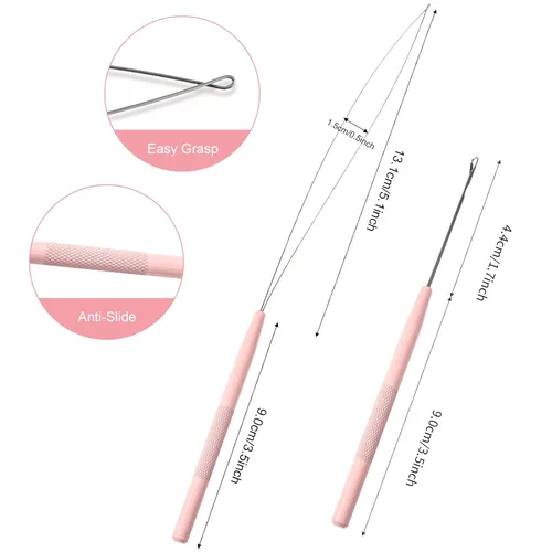 Miniatura 2 de NEWISHTOOL El kit de herramientas de extensión de cabello incluye aguja de bucle de acero inoxidable para tirar de gancho y herramienta de Rosado