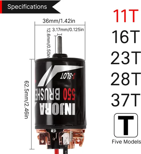 Miniatura 6 de INJORA 550 Motor cepillado impermeable 3-Slot 11T Motor para escala 1/10 RC Car Crawler Truck Buggy Axial SCX10 AXI03007 JL 90046 TRX4 TRX6 (INM09)