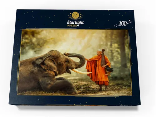 Miniatura 4 de MyPuzzle Monk Hiking with The Fancy Elephant in The Forest - Rompecabezas prémium de 100 piezas para adultos
