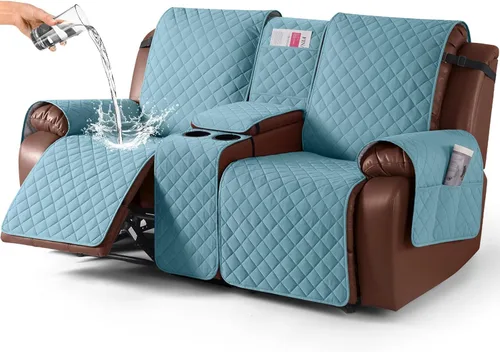 Miniatura 14 de KinCam Funda 100% Impermeable para Loveseat Reclinable con Consola, Fundas Antideslizantes para Sofá Reclinable de 2 Asientos, Funda para Sofá