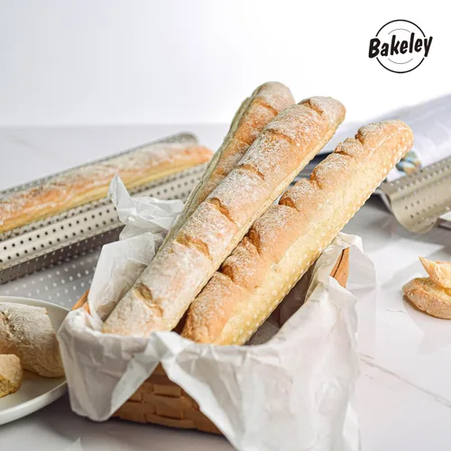 Miniatura 7 de Pan de baguette francés, bandeja perforada para hornear baguette de 2 panes, 14.75 x 9.45 pulgadas, sartén antiadherente ultraventilada para hornear