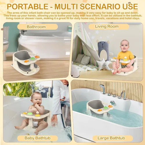 Miniatura 7 de Asiento de baño para bebés de 6 meses en adelante, asiento de baño antideslizante para bebé y recién nacido con ventosas, asiento seguro para bañera