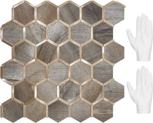 Miniatura 17 de STICKGOO Azulejo Hexagonal de Pelar y Pegar para Salpicadero, Salpicadero Adhesivo para Cocina y Baño, Aspecto de Pizarra Oxidada PVC Mezclado Metal