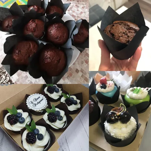 Miniatura 5 de 150 piezas de forros para magdalenas y cupcakes con tulipán, tazas de papel para hornear, envoltorios para cupcakes a prueba de grasa para Negro