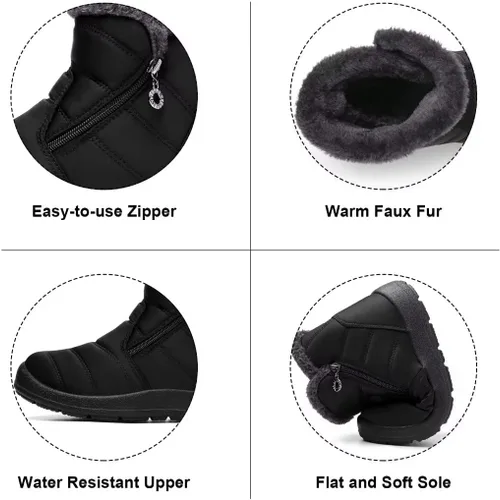 Miniatura 3 de Cheval Botas de invierno con cremallera para mujer, botines cálidos con forro de piel, antideslizantes, impermeables, cómodas, botas de invierno