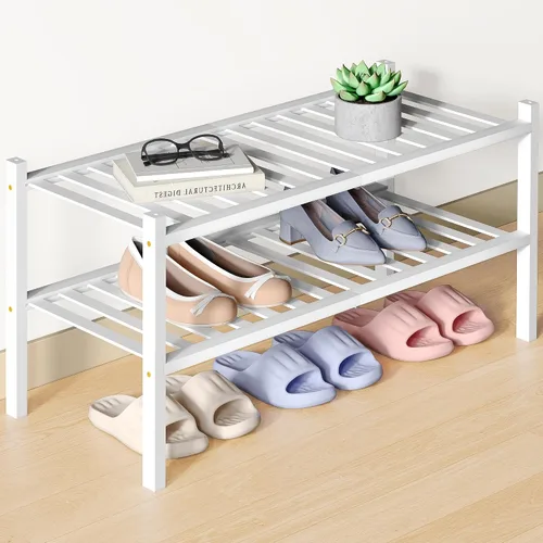 Miniatura 5 de Smiry Zapatero de bambú para clóset, organizador de zapatos apilable de 4 niveles largo de madera, estante de almacenamiento de zapatos Negro