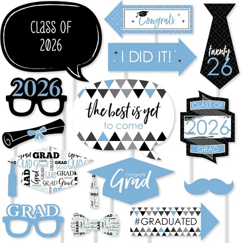 Miniatura 10 de Big Dot of Happiness Accesorios de graduación en blanco y negro para sesión de fotos 2026, juego de 20 unidades de accesorios de cabina de fotos