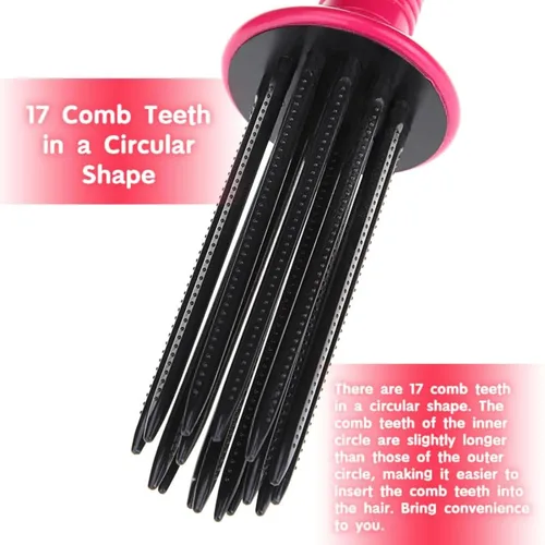 Miniatura 4 de Herramienta para peinar el cabello rizado, peine de rollo de 17 dientes, rojo rosa+negro, cepillo profesional para peluquería para uso doméstico