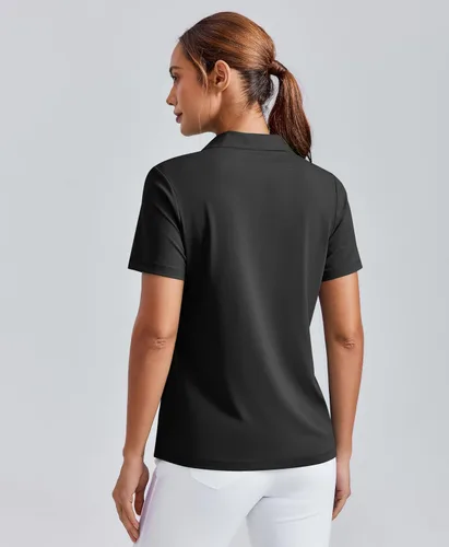 Miniatura 2 de PINSPARK Camiseta de golf para mujer, de manga corta, con protección UPF 50+, camiseta de tenis, cuello en V, para entrenamiento, ropa deportiva