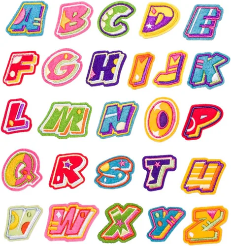 Miniatura 10 de U-Sky Parches bordados para coser o planchar Letras coloridas completas del alfabeto A-Z Personalización para bricolaje Ropa para niños