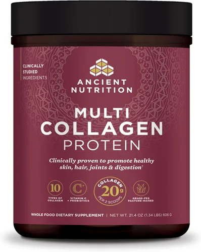 Miniatura 15 de Ancient Nutrition - Péptidos de colágeno en polvo, proteína multi-colágeno, para mujeres y hombres, con vitamina C, probióticos, colágeno