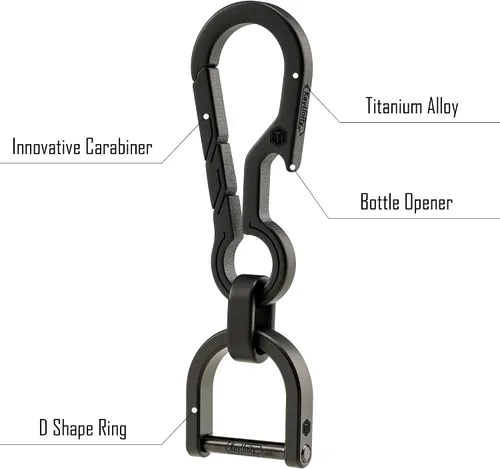 Miniatura 5 de KeyUnity KM15BK Titanium EDC Abridor de botellas Llavero Clip con anillo D y anillo giratorio KA15BK