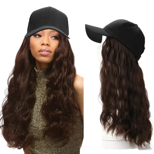 Miniatura 15 de Extensiones de cabello sintético Bobo corto con gorra de béisbol negra de 9 pulgadas, peluca con gorro de cabello negro y marrón para mujer, peluca