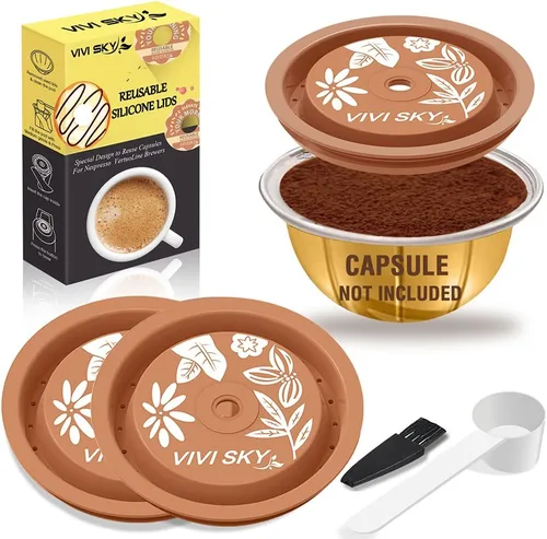Miniatura 8 de VIVI SKY Tapas de cápsula de café reutilizables funcionan con cápsulas N*espresso Pods Vertuoline, tapas de silicona de grado alimenticio utilizadas