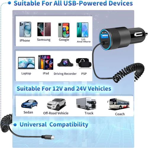 Miniatura 7 de [Certificado MFi de Apple] Cargador de automóvil para iPhone 17, encendedor de cigarrillos USB BARMASO 4.8A Cargador rápido USB-C Carplay