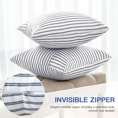 Miniatura 7 de OTOSTAR Paquete de 2 fundas de almohada decorativas con diseño de retazos a rayas de 18 x 18 pulgadas, fundas de cojín cuadradas para sofá, Rayas