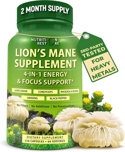 Cápsulas orgánicas de suplemento de melena de león – Contiene beta glucanos y polisacáridos de origen natural, mejorados con energía orgánica y