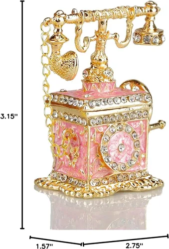 Miniatura 13 de SEVENBEES Figuras de teléfono turquesa, caja esmaltada con bisagras con cristales rosados, joyeros decorativos, coleccionables, regalos para niñas
