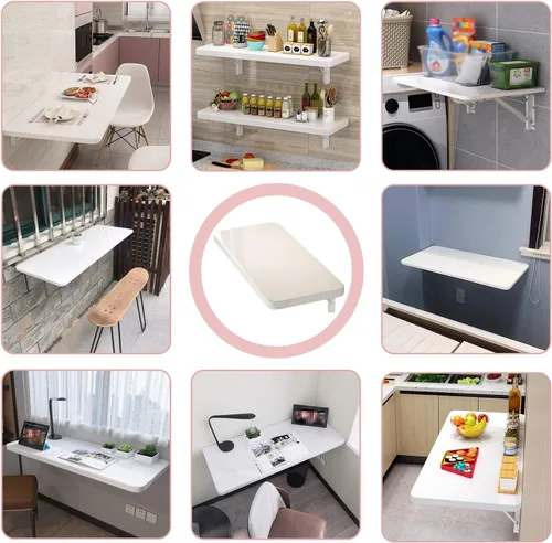 Miniatura 6 de Escritorio de montaje en pared resistente Juego de barra de desayuno mesa plegable para colgar en la pared para espacios pequeños Cocina Balcón
