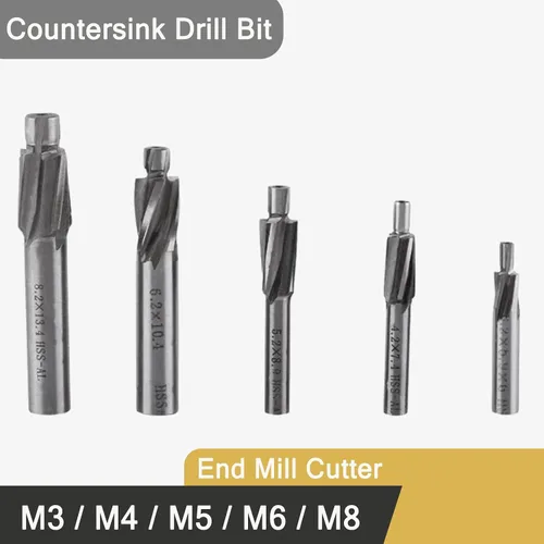Miniatura 7 de Broca de avellanado, 5 piezas M3-M8 Avellanador Fresa de Extremo Cortador de Ranura Brocas Herramienta 4 Flautas HSS-AL Fresa de Acero de Alta