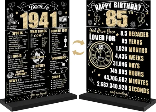 Miniatura 14 de Decoración de cumpleaños número 100 para hombres y mujeres, póster de mesa de madera de dos caras con soporte para fiestas, soporte para exhibición