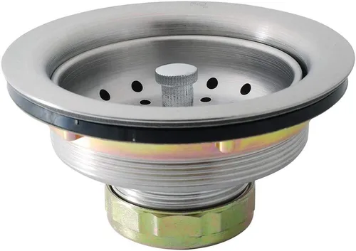 KONE Conjunto de drenaje de fregadero de cocina de 3-1/2 pulgadas con cesta colador/tapón de drenaje, kit de drenaje de fregadero de acero Plateado