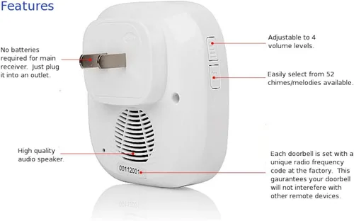 Miniatura 3 de Timbre inalámbrico portátil con 2 botones remotos y 1 receptor que funciona a 1000 pies de alcance con 52 timbres de puerta inalámbricos, no se