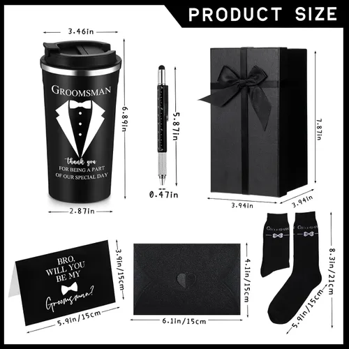 Miniatura 2 de Nuanchu 6 piezas de regalo oficial para padrinos de boda, regalo de propuesta de boda para padrino de boda de 17 onzas, vaso de café, calcetines