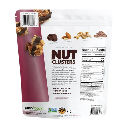 Miniatura 2 de Inno Foods - Racimos de nueces de chocolate oscuro, sin gluten, sin OMG, paquete de 3, 16 onzas cada uno