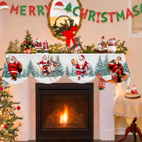 Miniatura 5 de AerWo Bufandas de mantel de Navidad de 79 x 20 pulgadas, decoraciones de Navidad para chimenea, cubierta de chimenea de Navidad de Papá Noel