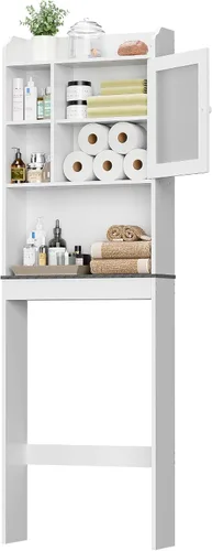 Miniatura 8 de SUPER DEAL - Mueble de baño de madera con estantes ajustables, uso sobre el inodoro Blanco