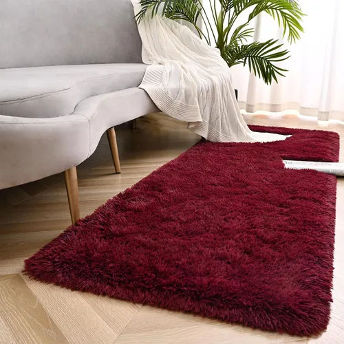 Miniatura 6 de Alfombras de pasillo de color rojo burdeos para dormitorio, sala de estar, alfombras de noche esponjosas de 2 x 4 pies, alfombra suave y lanuda