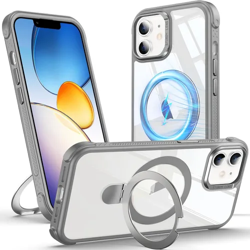 Miniatura 11 de Anqrp Funda transparente con función atril magnética con junta tórica para iPhone 12/12 Pro, compatible con Mag-Safe, de grado militar, reforzada