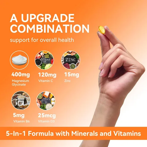 Miniatura 3 de Suplemento de glicinato de magnesio, glicinato de magnesio de 400 mg con zinc, vitamina B6, C, D3, magnesio puro para dormir, calma, músculo