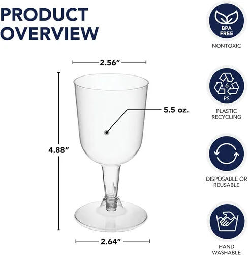 Miniatura 2 de Copas de vino Party Essentials, de plástico duro, de dos piezas, 5.5 onzas, Transparente