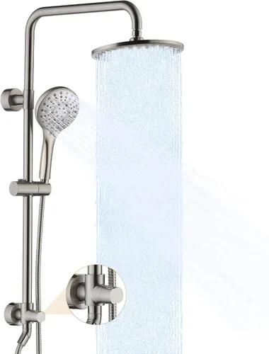 Miniatura 11 de BRIGHT SHOWERS Sistema de ducha, cabezal de ducha tipo lluvia de 9 pulgadas con ducha de mano de 5 funciones, combo de ducha doble con soporte