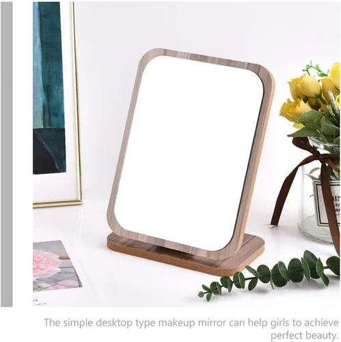Miniatura 6 de Beaupretty Espejo de maquillaje plegable para escritorio, espejo de maquillaje con soporte de madera, mesa plegable para escritorio, encimera, baño