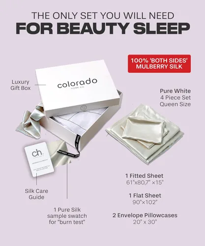 Miniatura 7 de Colorado Home Co SUNDAYSILKS Sábanas 100% seda de morera 4 sábanas de seda pura Tamaño Queen Juego de cama de seda natural orgánica de grado