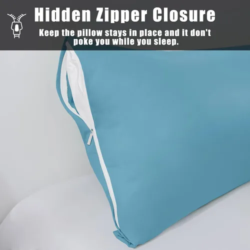 Miniatura 5 de Fundas de almohada de bambú, tamaño cuerpo completo, color azul, refrescantes, cierre de cremallera, frescas y transpirables, para personas que se