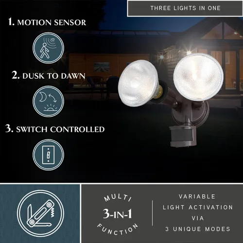 Miniatura 3 de VAXCEL Luz de inundación de seguridad para exteriores del atardecer al amanecer con sensor de movimiento de bronce, 2 cabezales de luz ajustables, 4