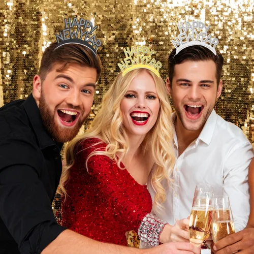 Miniatura 2 de Amosfun Happy New Year Tiara - Diadema para fiesta de Año Nuevo, color dorado, plateado y negro, 12 piezas