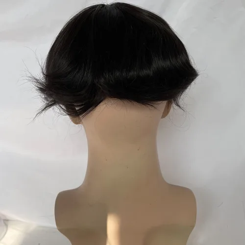 Miniatura 5 de Voloria Peluca de cabello humano europeo para hombre, 10x8 pulgadas, HD, encaje suizo, súper delgada, piel trasera, repuesto de cabello, color negro