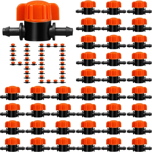 Válvulas de riego por goteo de 1/4 pulgadas, 40 válvulas de interruptor de apagado de riego por goteo para tubos de riego por goteo de 1/4 pulgadas,