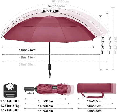 Miniatura 70 de G4Free Paraguas de golf grande de 42/46/54/62 pulgadas, paraguas compacto de viaje inverso, 10 varillas, resistente al viento para lluvia, doble