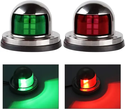 Acelane Un par de luces LED de navegación, luces rojas y verdes, luces marinas de señalización de vela de acero inoxidable de 12 V, puerto lateral